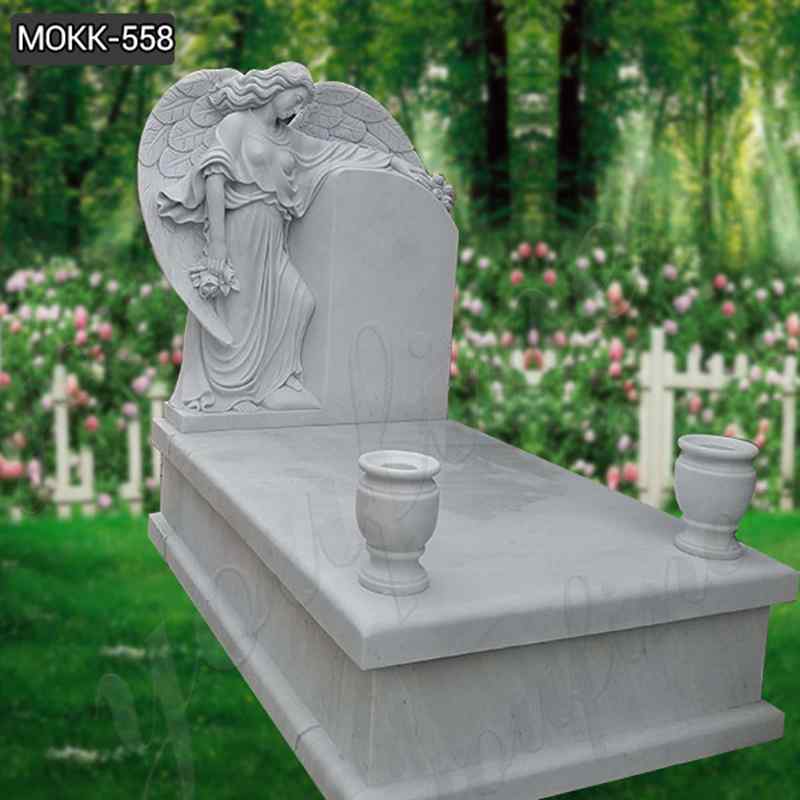 Female Wings White Marble Coffin Standing Angel Monument (3)