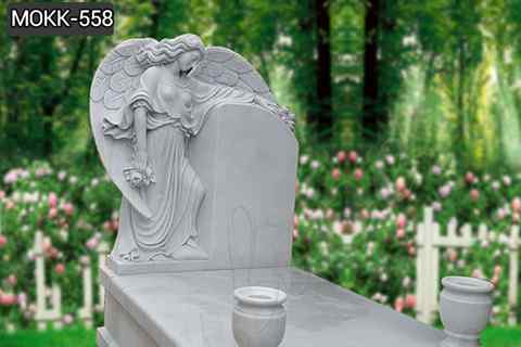 Female Wings White Marble Coffin Standing Angel Monument (4)