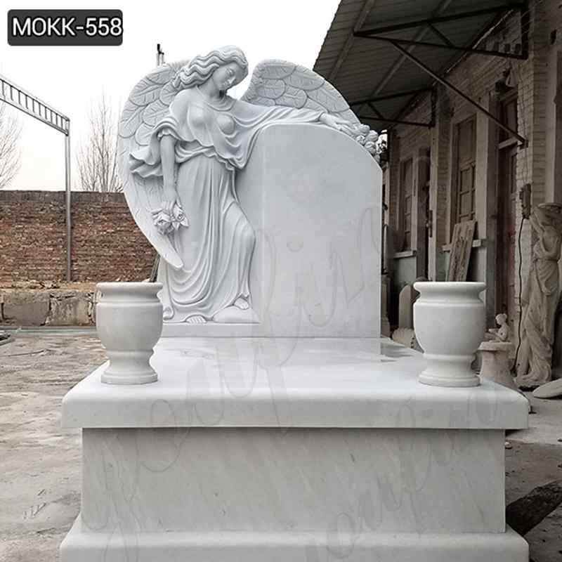 Female Wings White Marble Coffin Standing Angel Monument (6)