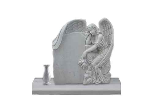 Hand Carved Engraved Winged Angel Statue Marble Tombstone (2)