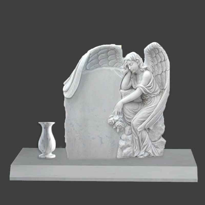 Hand Carved Engraved Winged Angel Statue Marble Tombstone (4)