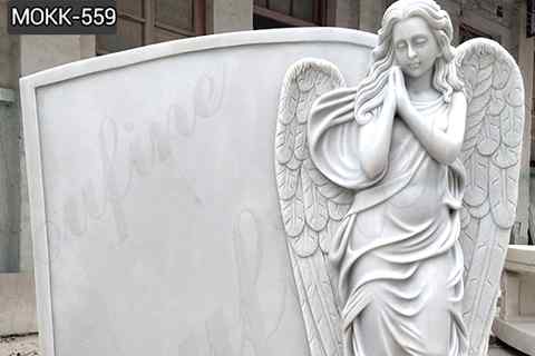 Hand Carved Engraved Winged Angel Statue White Marble Tombstone (2)