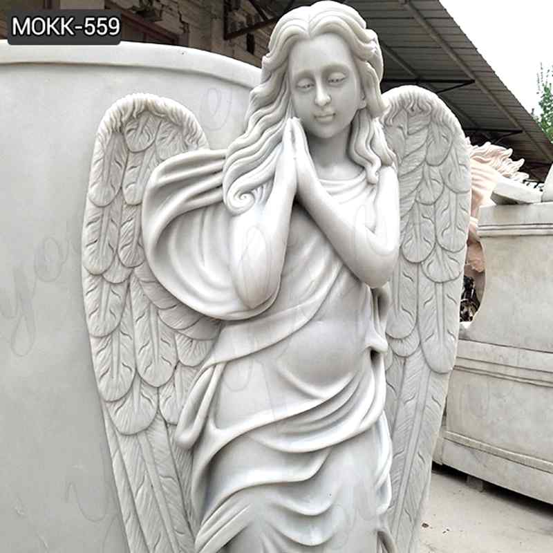 Hand Carved Engraved Winged Angel Statue White Marble Tombstone (4)