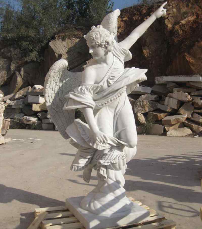 Hand Carved White Marble Natural Stone Angel Statue for Customer (3)