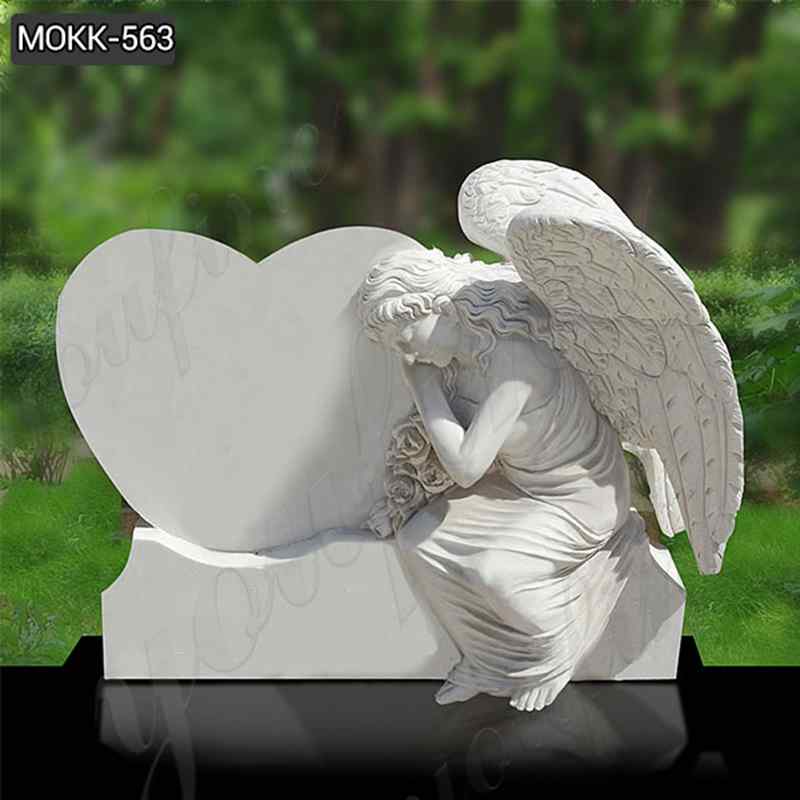 Handmade White Angel Marble Heart Tombstone Monument (4)