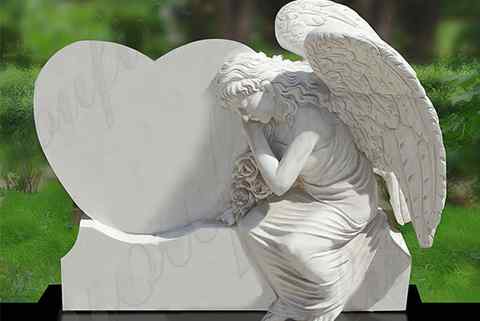 Handmade White Angel Marble Heart Tombstone Monument (5)