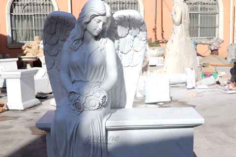 Large Female Wings White Marble Sitting Angel Monument (2)