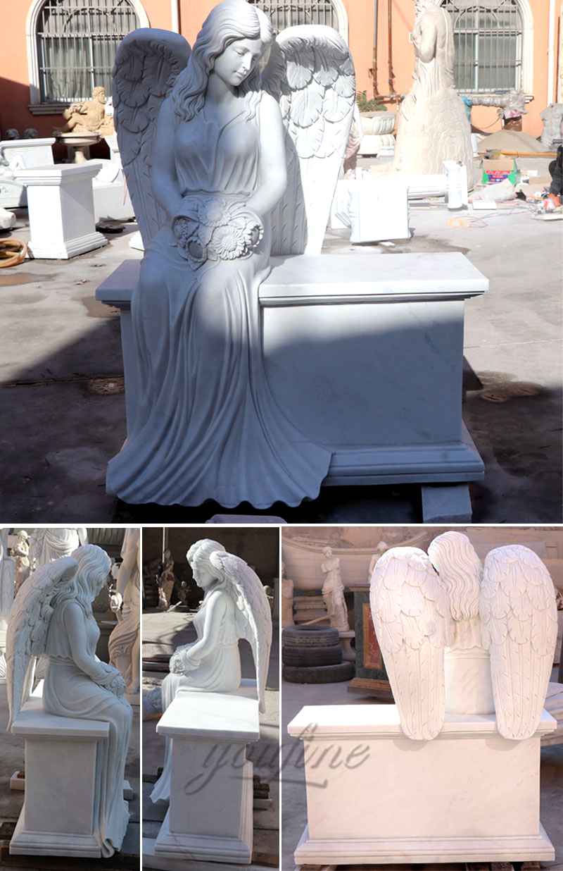 Large Female Wings White Marble Sitting Angel Monument (4)
