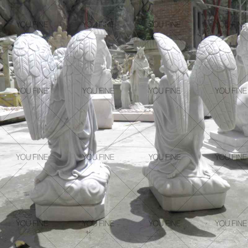 Large Hand Carved Natural Marble Kneel Angel Statue for Customer (1)