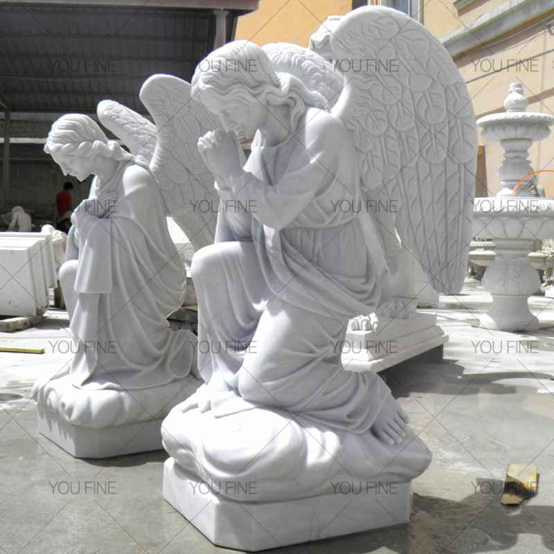 Large Hand Carved Natural Marble Kneel Angel Statue for Customer (2)