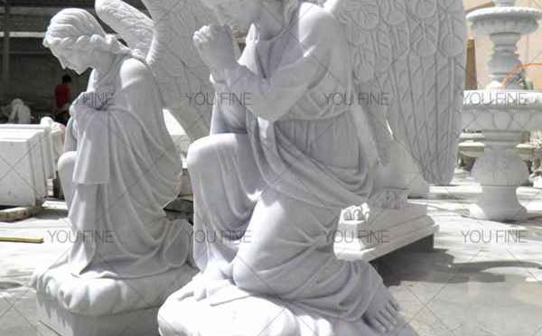Large Hand Carved Natural Marble Kneel Angel Statue for Customer (3)