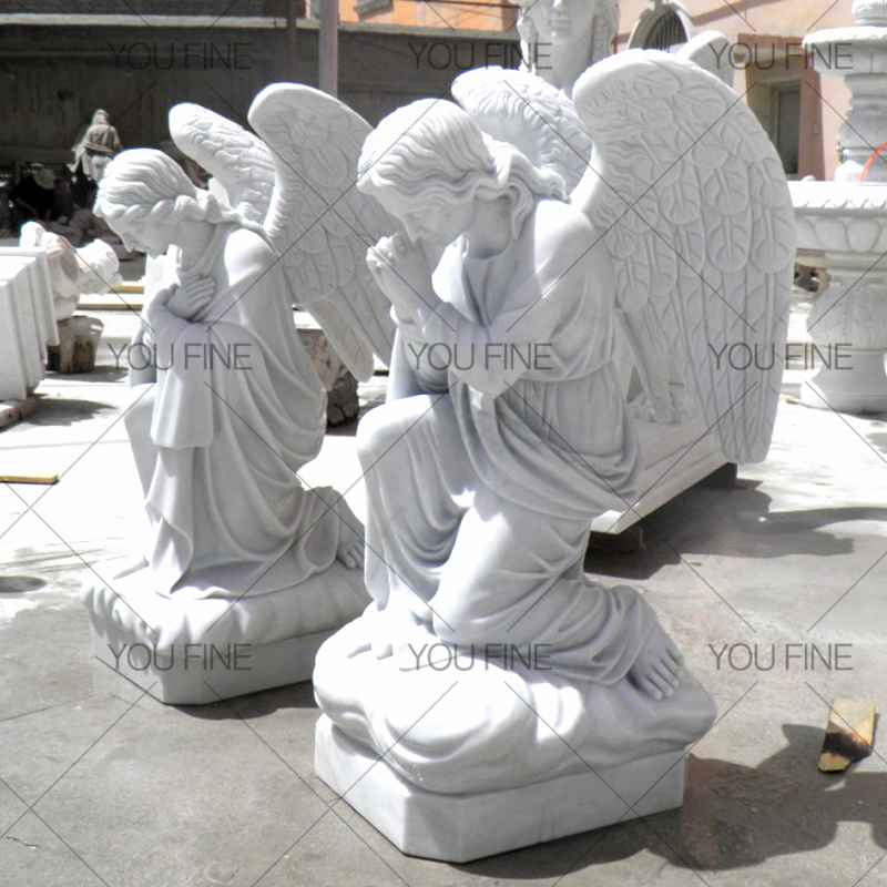 Large Hand Carved Natural Marble Kneel Angel Statue for Customer (4)