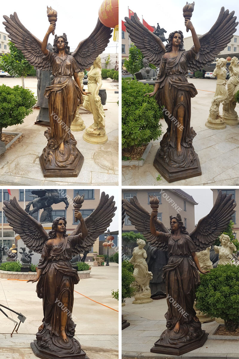 Life Size Holding Torch Bronze Female Angel Statue (1)