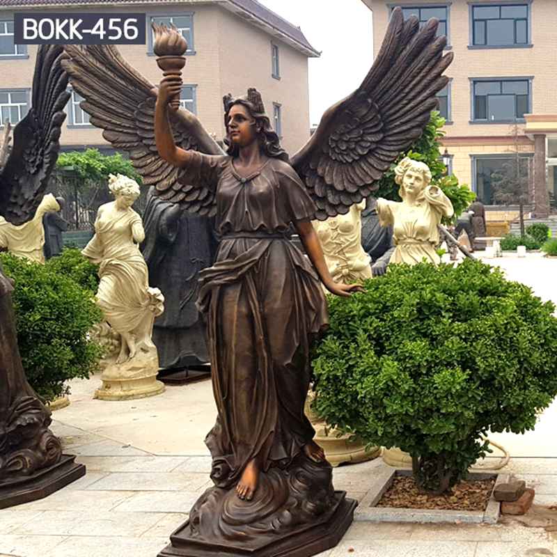 Life Size Holding Torch Bronze Female Angel Statue (2)