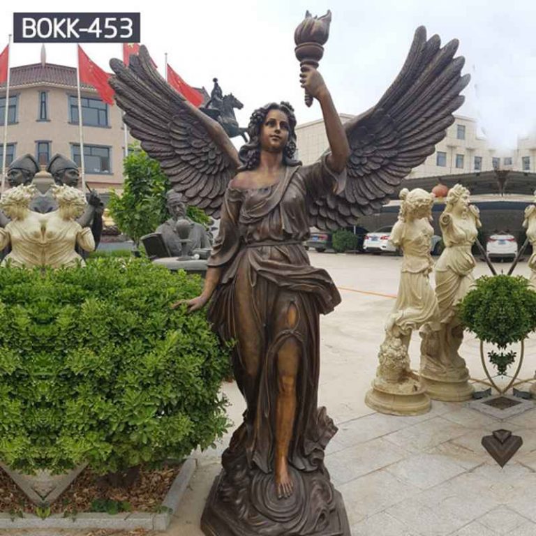 Life Size Holding Torch Bronze Female Angel Statues Garden Ornament for