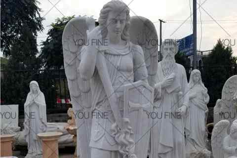 Religious Natural Marble White Archangel Saint Michael Statue (1)