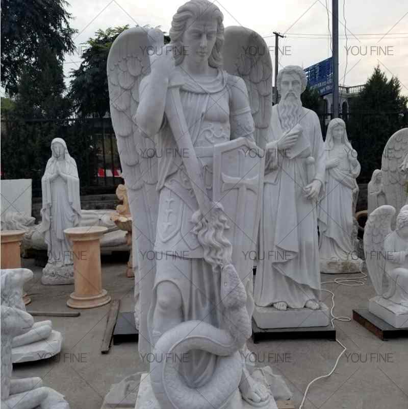 Religious Natural Marble White Archangel Saint Michael Statue (2)