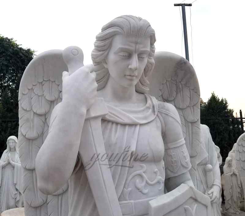 Religious Natural Marble White Archangel Saint Michael Statue (3)