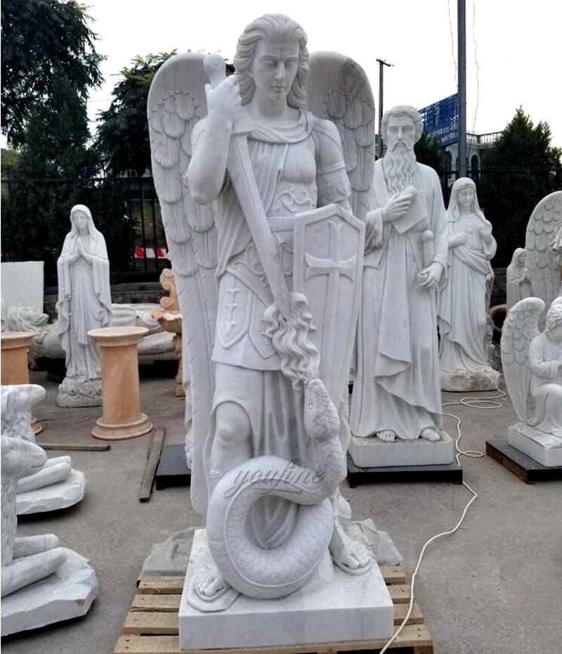 Religious Natural Marble White Archangel Saint Michael Statue (4)