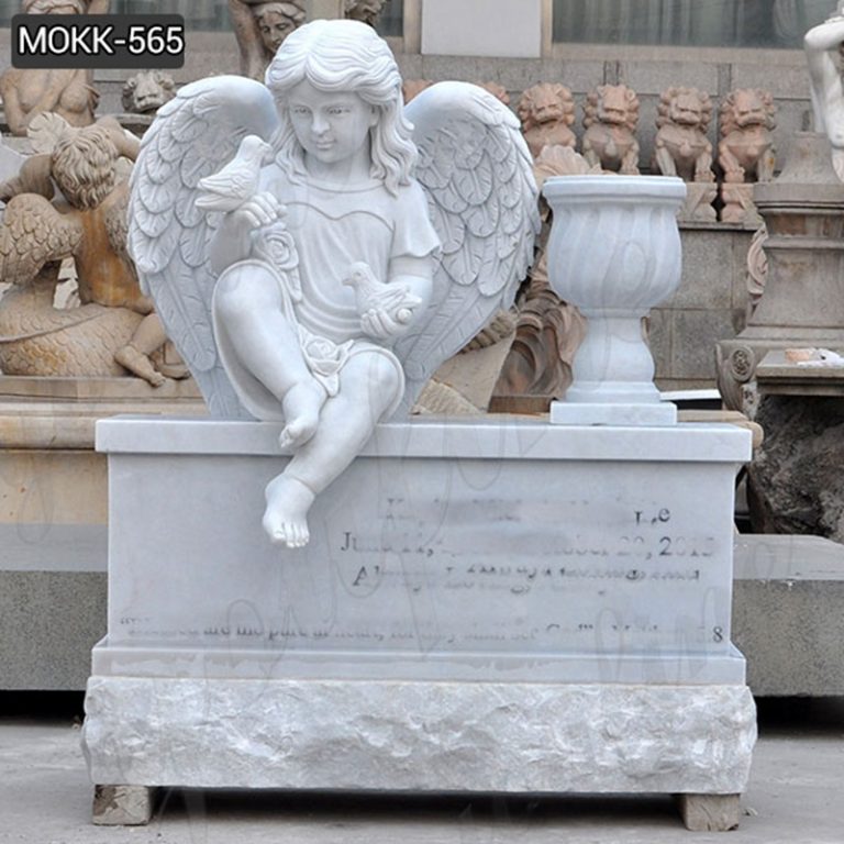 Custom Fine Quality Sitting Cherub Statue White Marble Tombstone