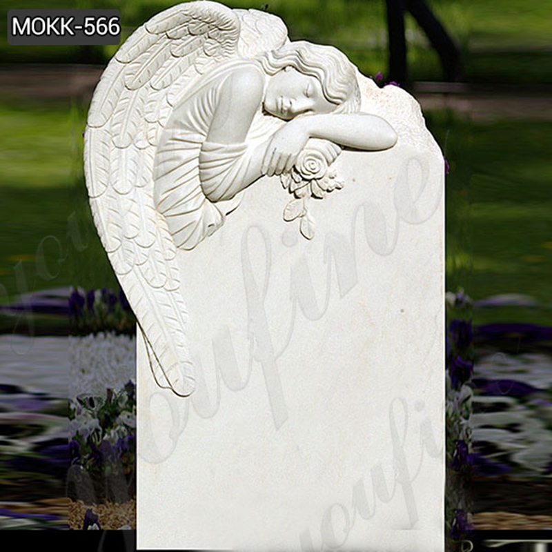 Sleeping Angel Flower White Marble Headstone (4)