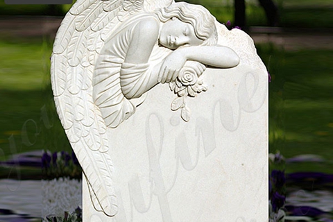 Sleeping Angel Flower White Marble Headstone (5)