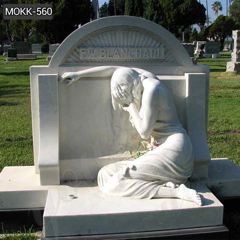 Weeping Angel Statue White Marble Tombstone Monument (4)