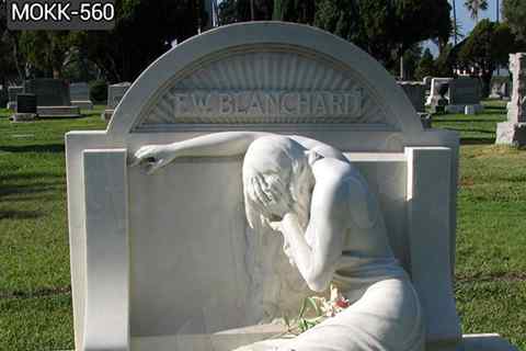 Weeping Angel Statue White Marble Tombstone Monument (5)