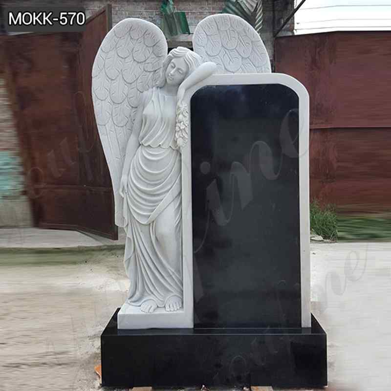 Custom White Marble Angel Statue And Black Granite Monument (4)