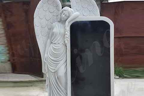 Custom White Marble Angel Statue And Black Granite Monument (5)