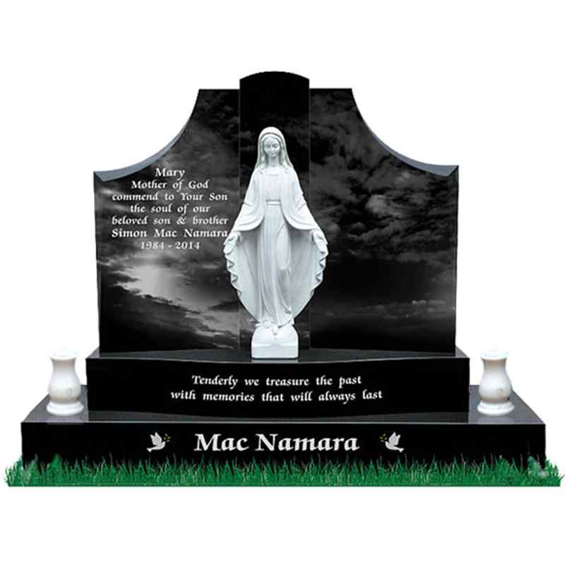 Customized Religious White Virgin Mary Statue And Black Granite Tombstone (3)