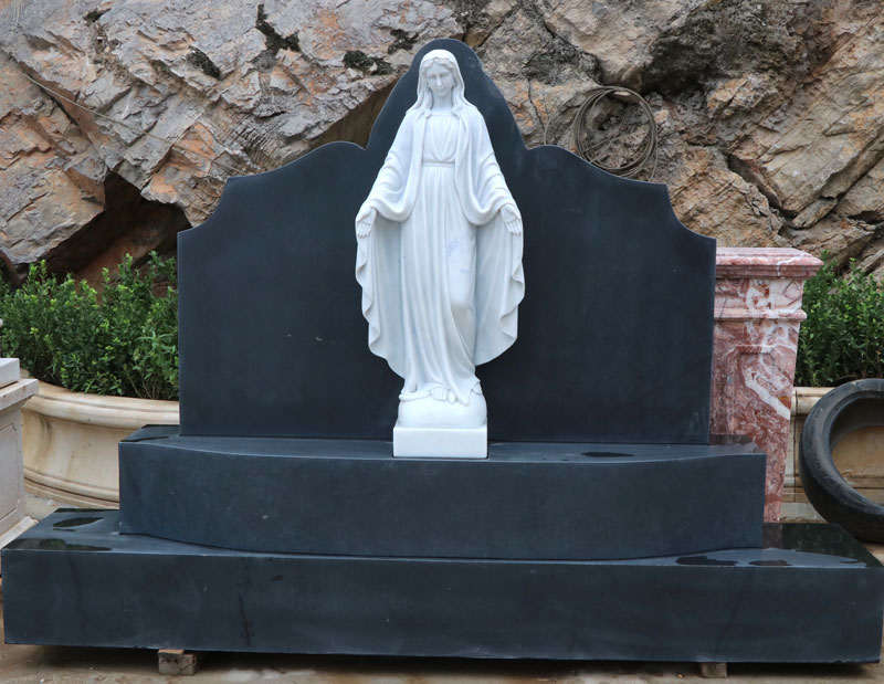 Customized Religious White Virgin Mary Statue And Black Granite Tombstone (4)