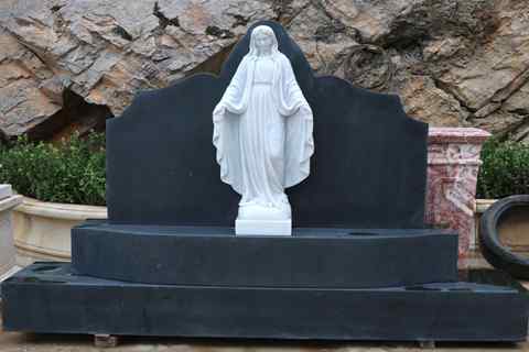 Customized Religious White Virgin Mary Statue And Black Granite Tombstone (5)