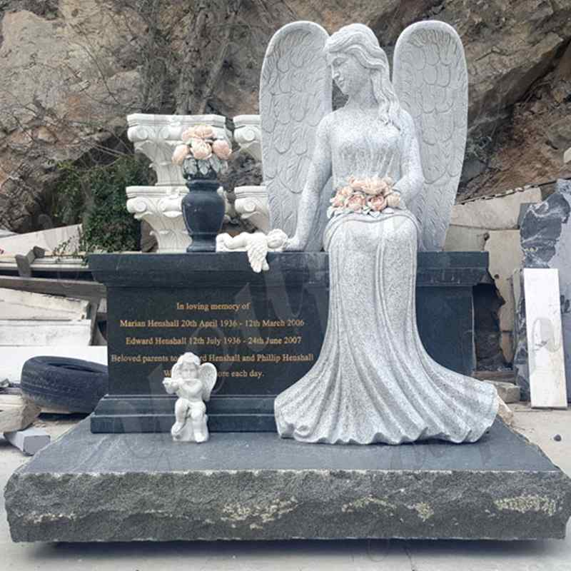 Sitting Angel Statue Black Granite monument Tombstone (1)