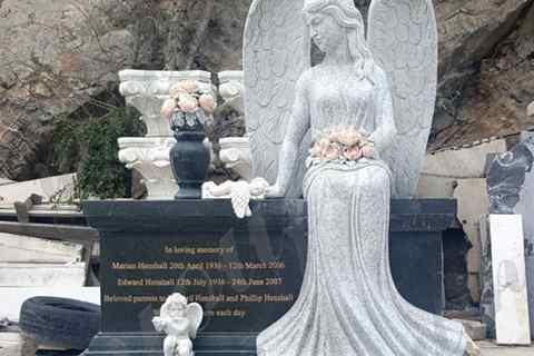 Sitting Angel Statue Black Granite monument Tombstone (2)