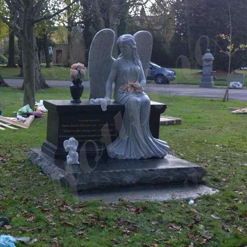 Sitting Angel Statue Black Granite monument Tombstone (3)