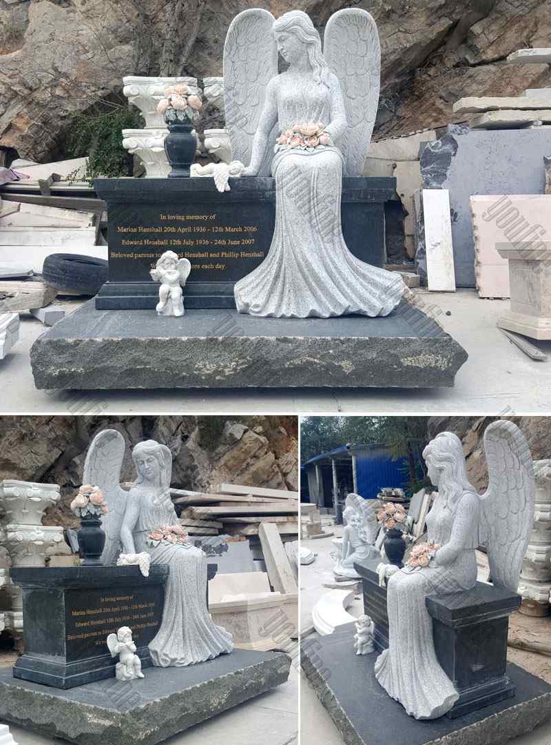 Sitting Angel Statue Black Granite monument Tombstone (4)