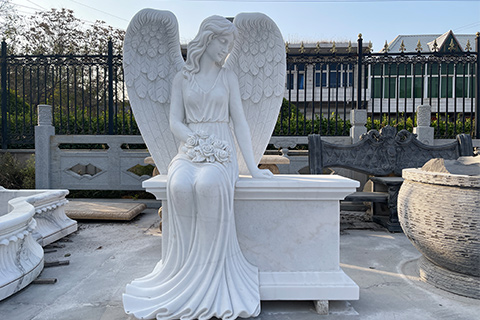 A-grade Hand-carving Marble Angel Headstone Memorial Statue Factory Supplier