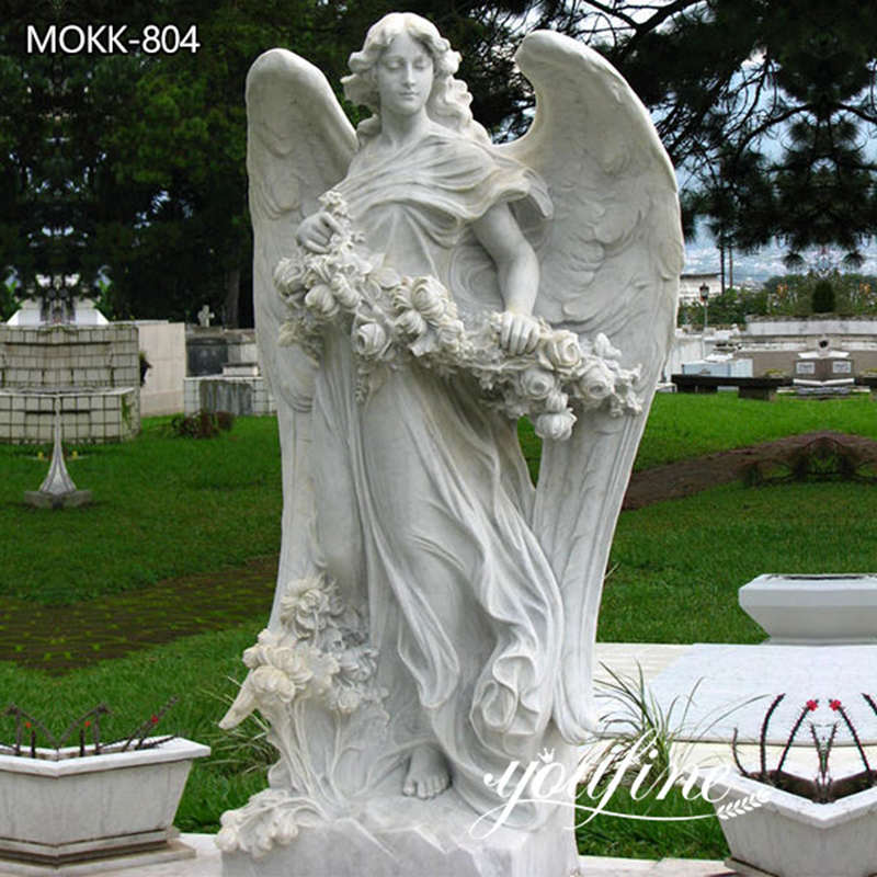 Handmade Marble Angel Statue Life-size Outdoor Art Decor for Sale