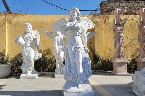 Life -size Marble Angel Statue Outdoor Decor for Sale