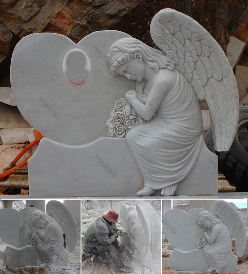 carving of single headstone with angel-YouFine Sculpture
