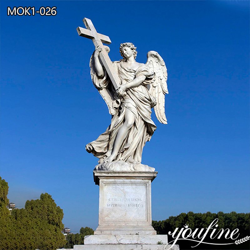 angel holding cross statue-YouFine Sculpture