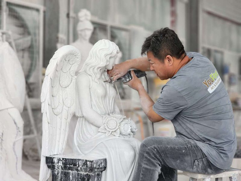 marble angel Hand-Carving Details