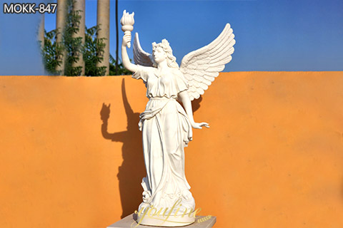 Outdoor Marble Angel Statue Holding Torch Garden Decor on Sale