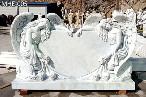Hand-Carved Marble Angel Statue Heart Headstone for Sale
